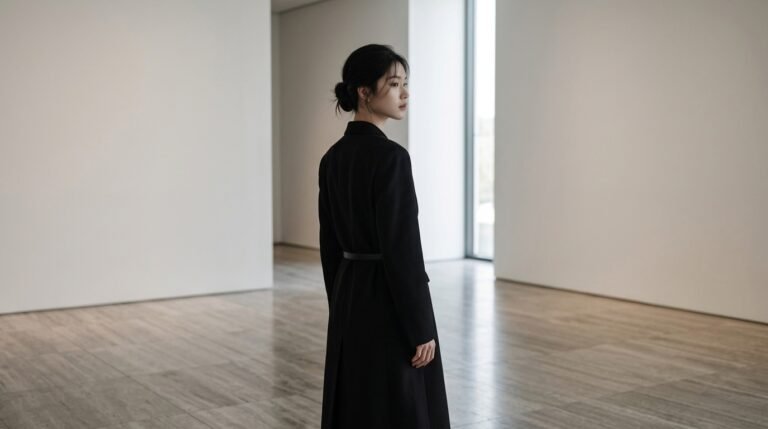 2026 명품 재정립 트렌드, 로고를 배제하고 구조적인 테일러링과 고급 소재의 질감을 강조한 미니멀 럭셔리 스타일링 화보