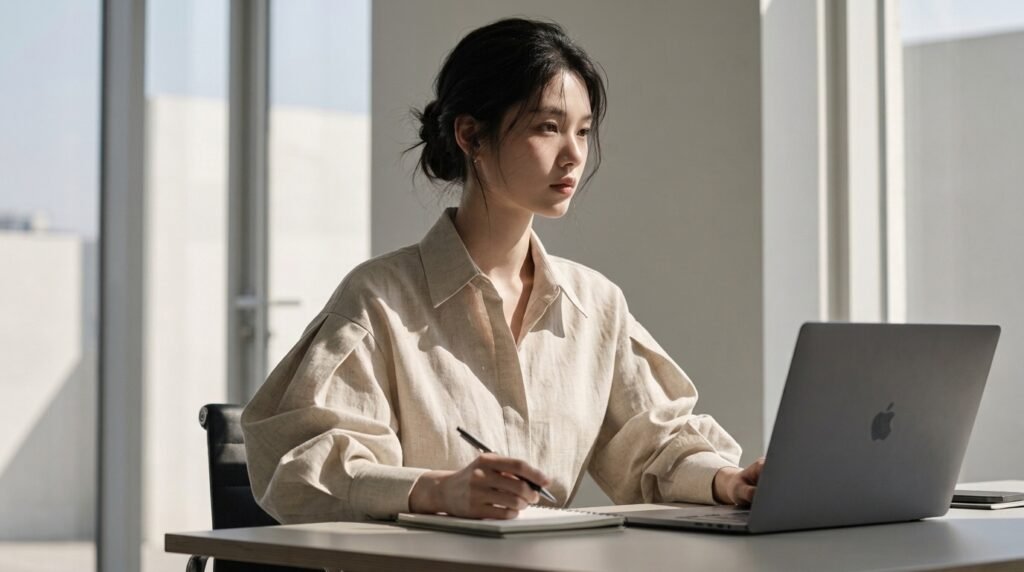 고급스러운 소재감이 돋보이는 미니멀 니트 웨어 디테일 컷