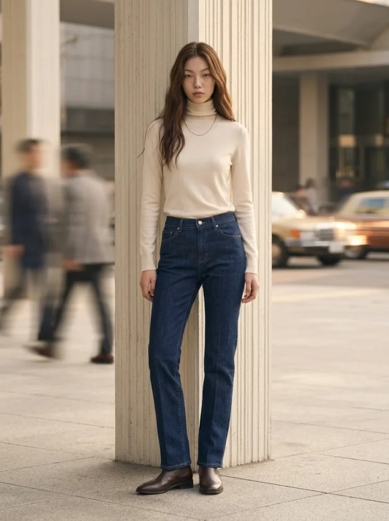 2026 데님 트렌드 스트레이트진 스타일링 화보