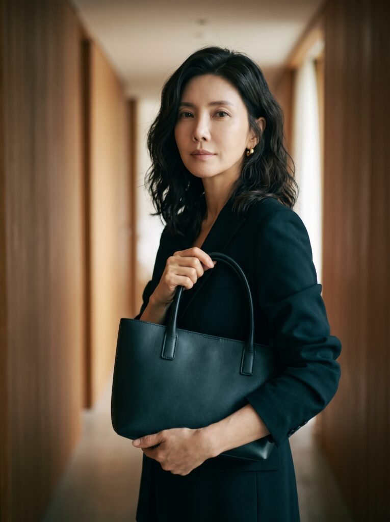 올드머니룩 로고 없는 가죽 핸드백 디테일