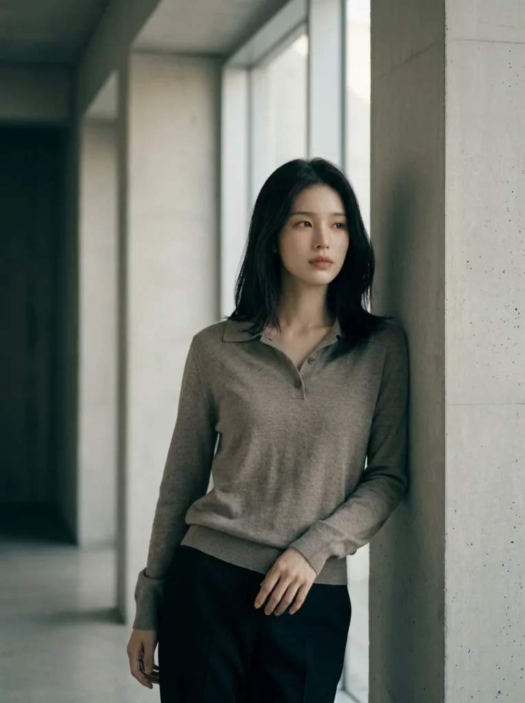 미니멀 컨템포러리형 폴로 니트 뉴트럴 톤
