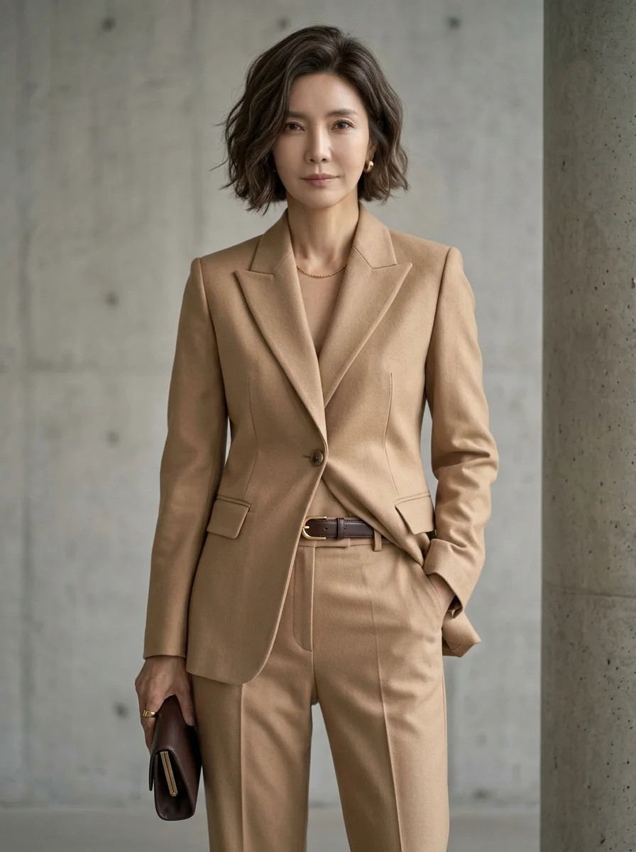 카멜과 다크 브라운 포인트 베이지 컬러 매치