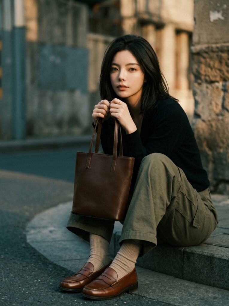 프레피룩 데일리 코디 페니 로퍼 삭스 매치