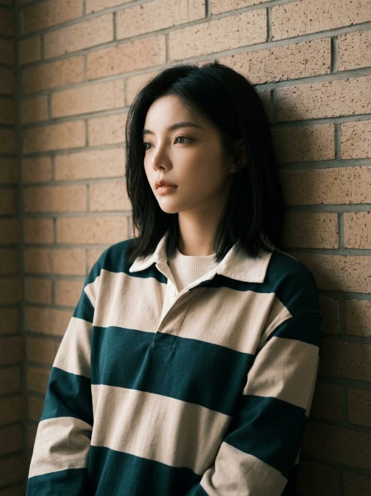 프레피룩 데일리 코디 럭비 셔츠 니트 레이어링