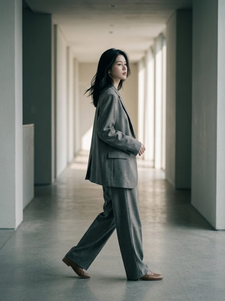 그레이 파워슈트 오버사이즈 데일리 코디 완성