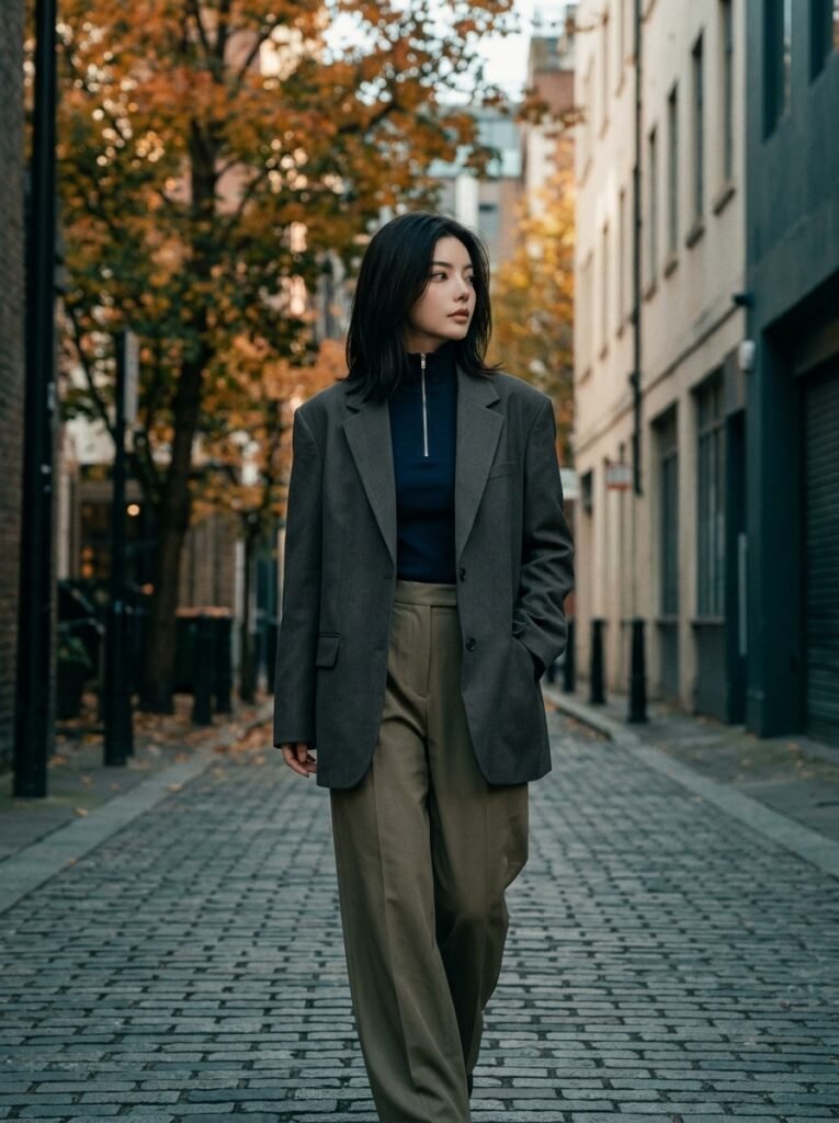 어반 프레피룩 데일리 코디 오버사이즈 블레이저 완성