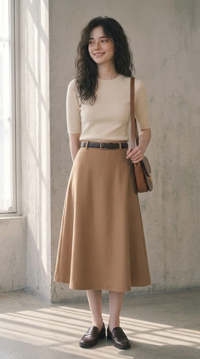 체형별 코디 실루엣 A라인 미디 스커트 연출