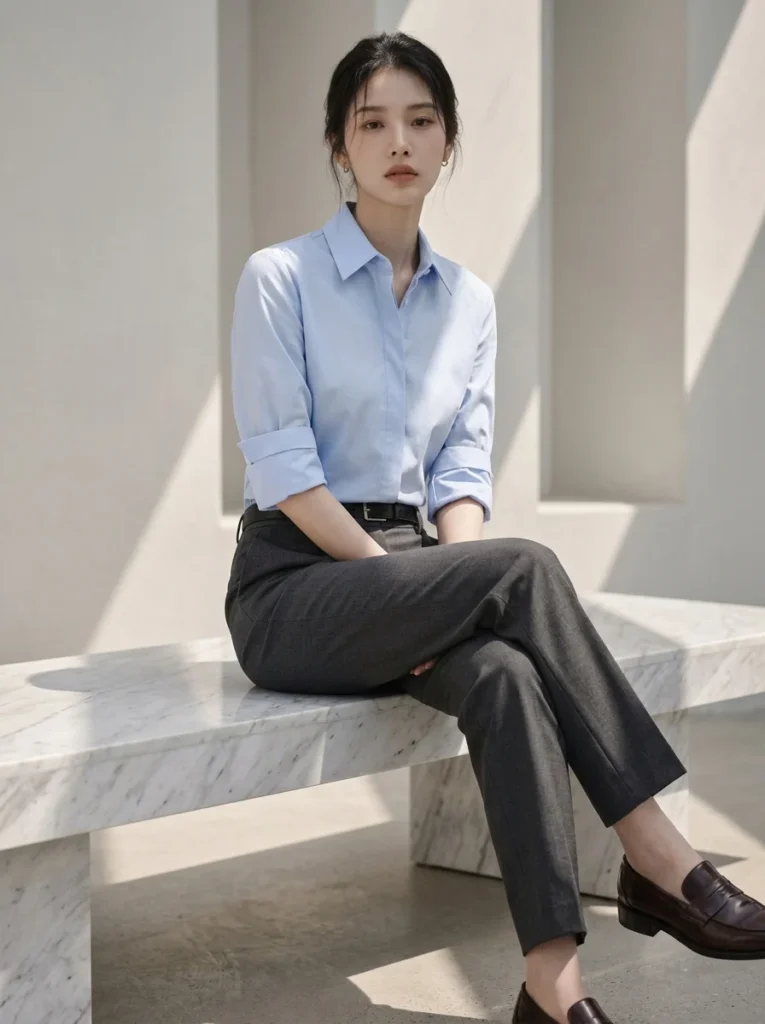 셔츠와 슬랙스로 완성한 실속형 하객룩 코디 스타일링 화보