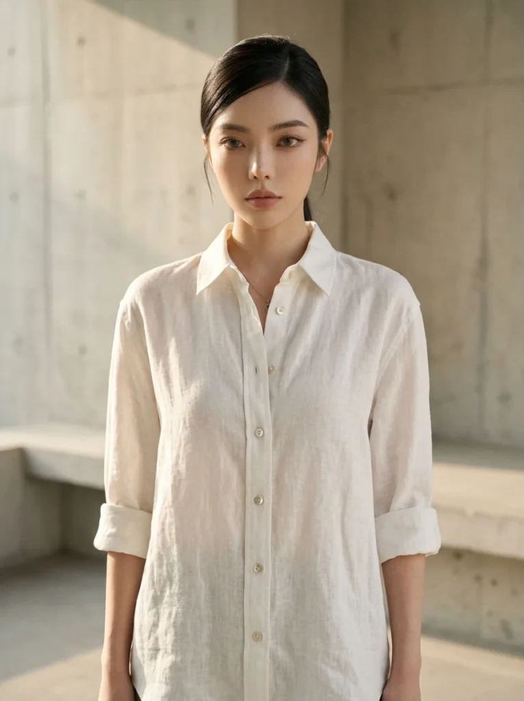 여름 린넨 셔츠를 착용한 K-스트리트 시네마틱 화보