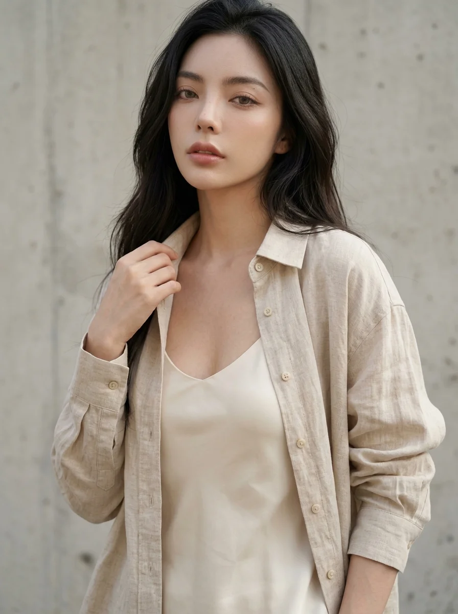 린넨 셔츠 코디 슬리브리스 레이어드
