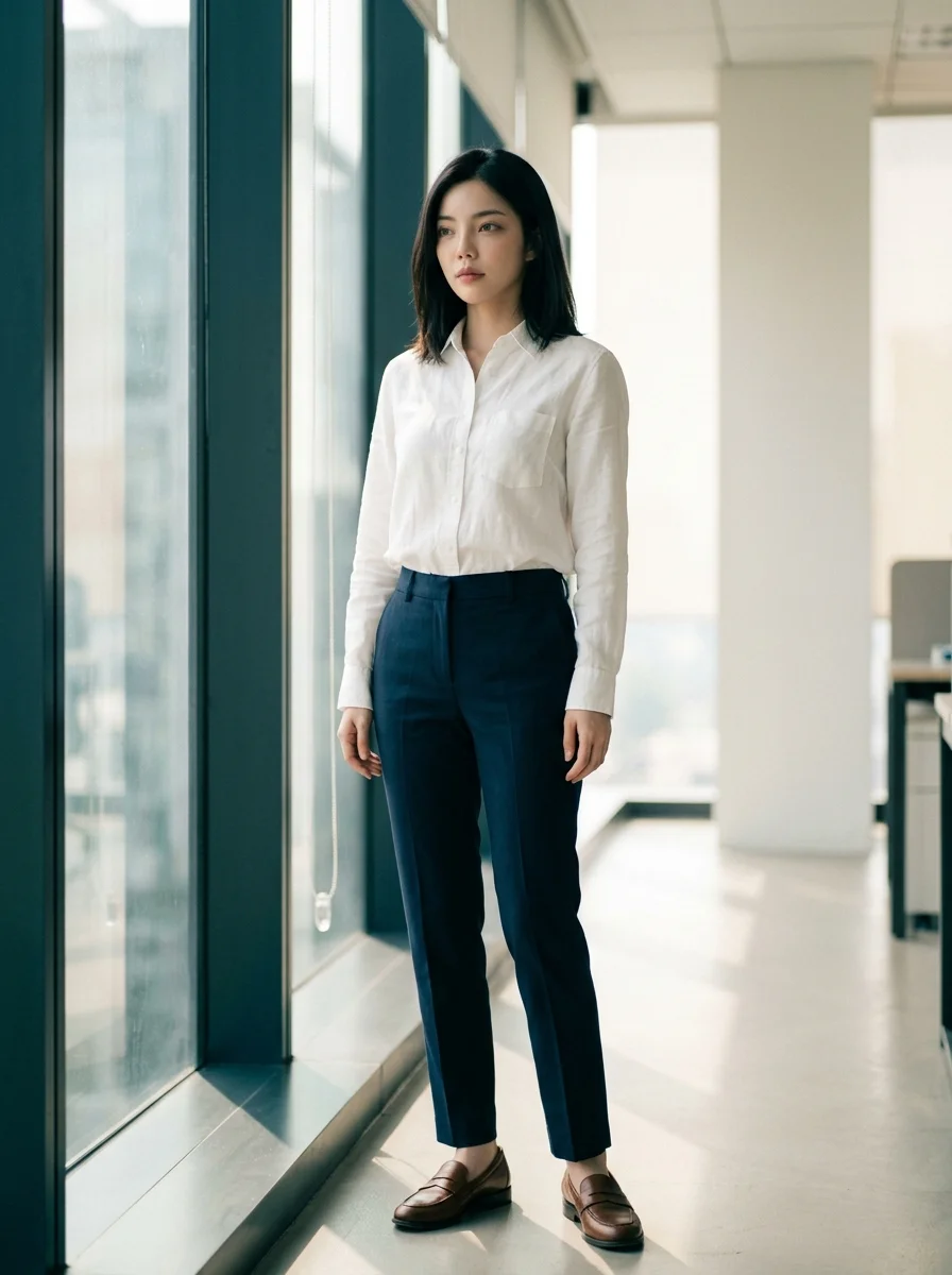 린넨 셔츠 코디 화이트 셔츠와 테일러드 슬랙스