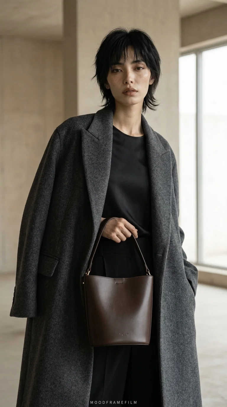 로고리스 미니멀 가방 테일러드 코트 착장