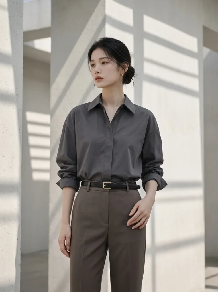 여성 셔츠 실루엣 비교 및 올바른 스타일링 예시 화보