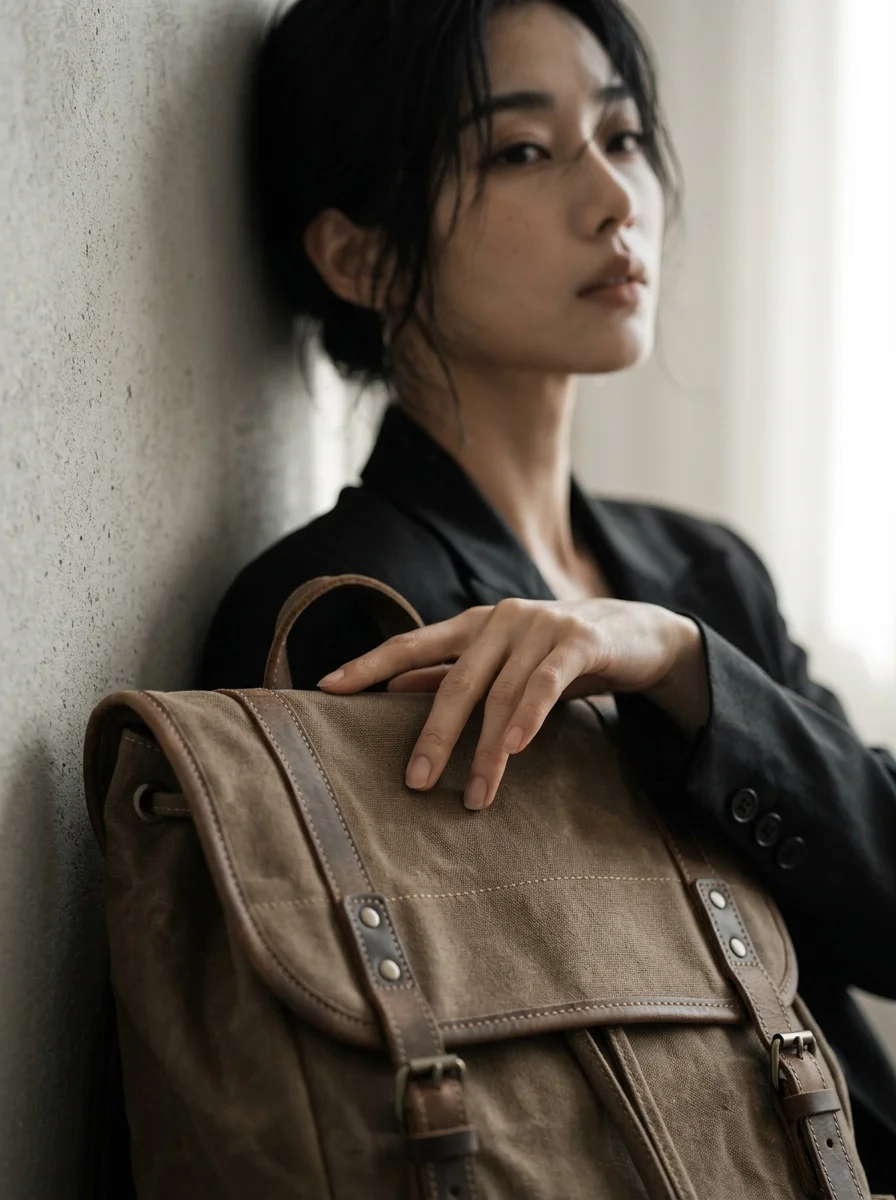 워크웨어 백팩 왁스드 캔버스 소재 디테일