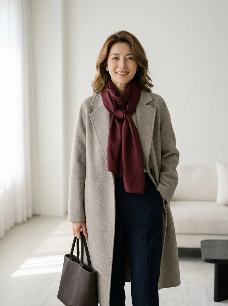 2026 FW 패션 트렌드 버건디 스카프 데일리 적용